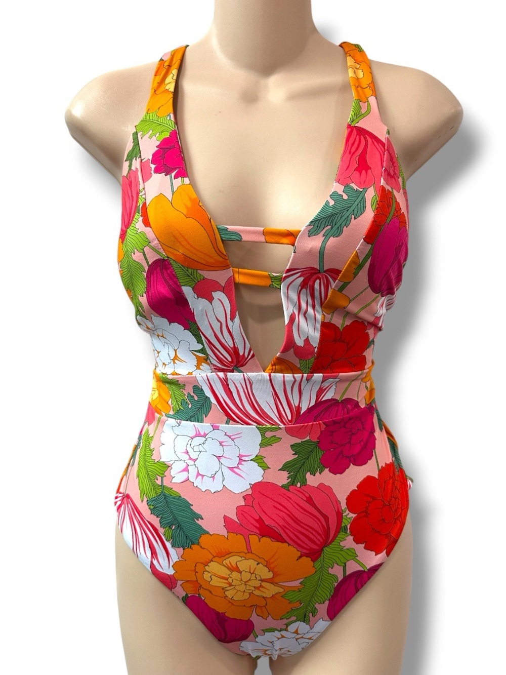 Trina Turk Retro Bold Floral One Piece Swimsuit sz 10